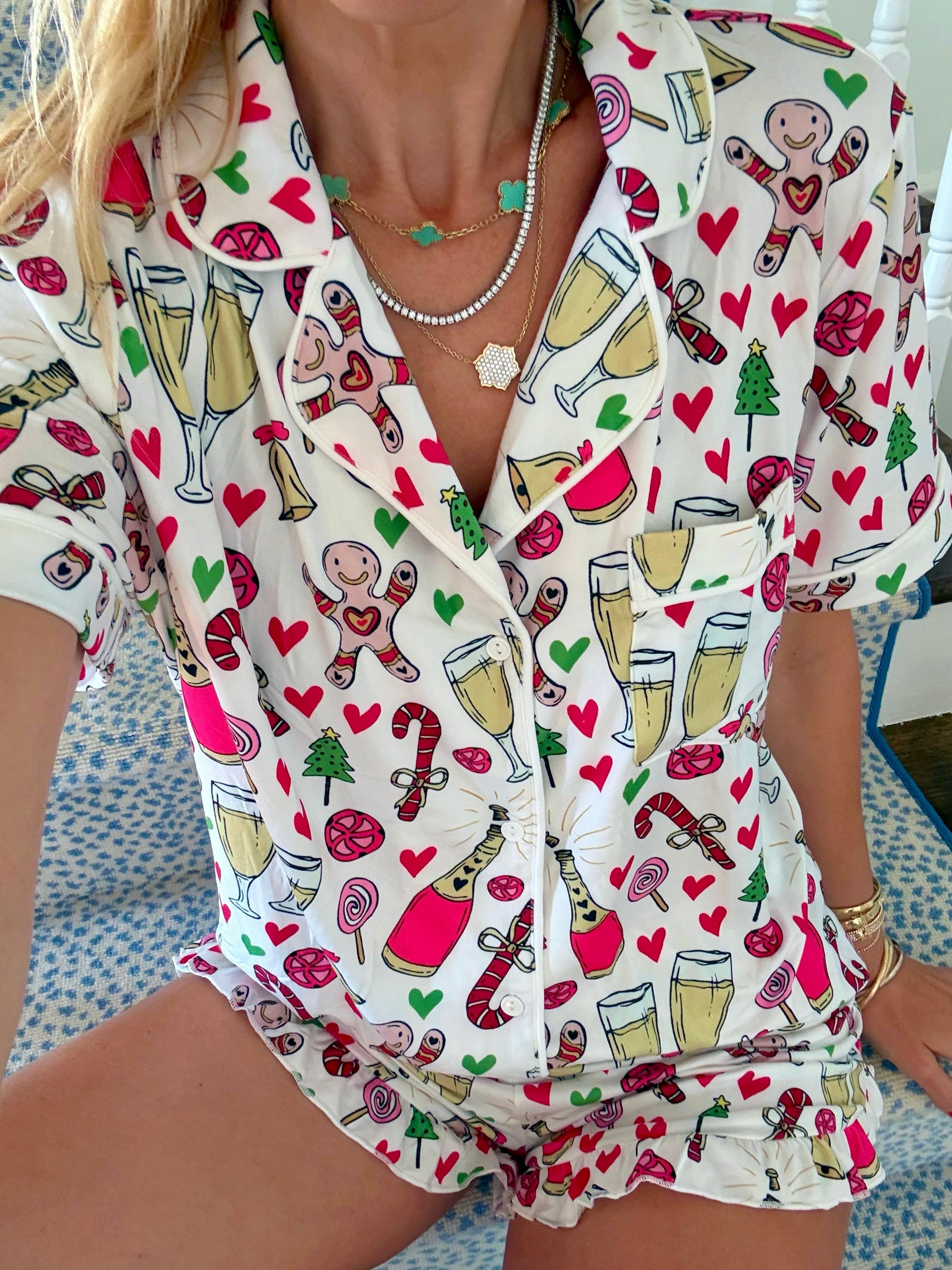 Champagne Cheers Ruffle Pajama Shorts Set