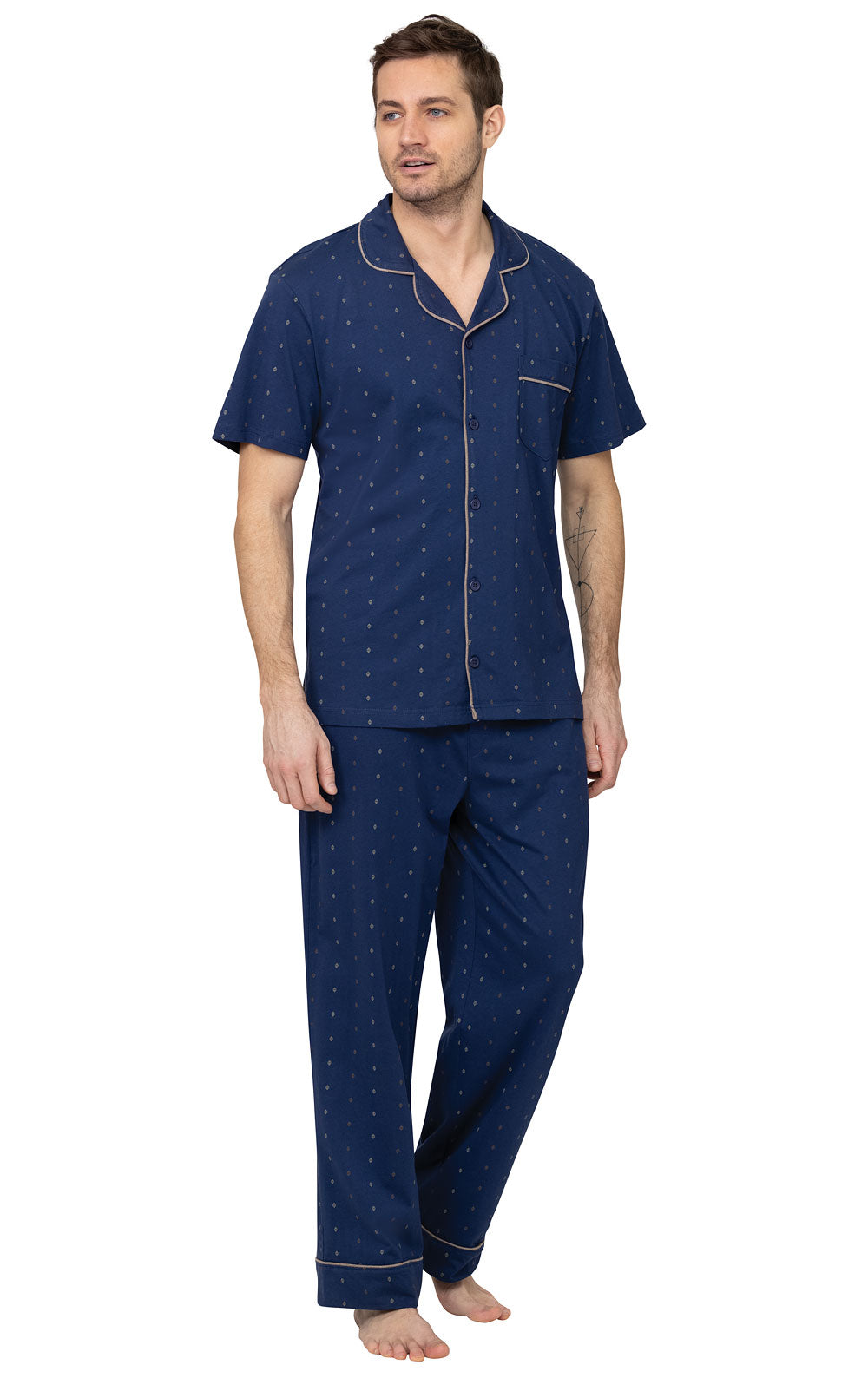 Printed Short Sleeve Button-Front Men's Pajamas- Final Sale