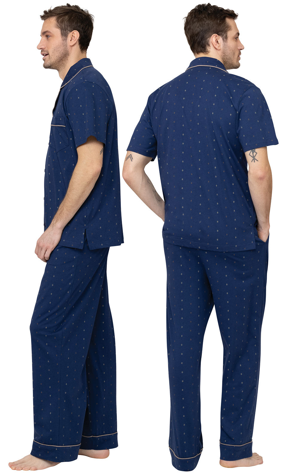 Printed Short Sleeve Button-Front Men's Pajamas- Final Sale