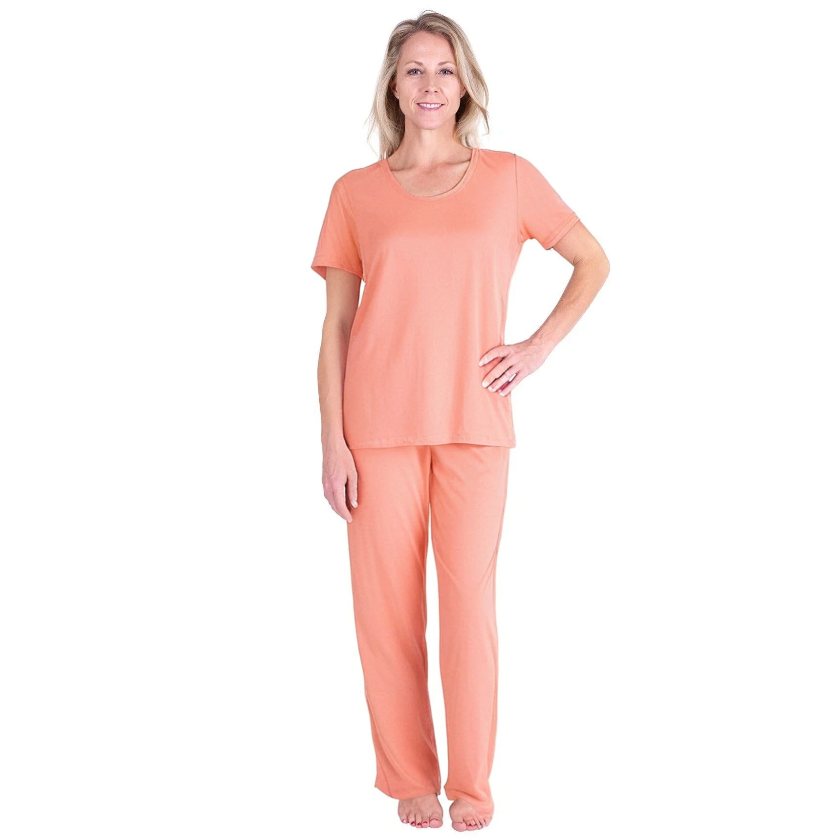 Women's Moisture Wicking Scoop Neck Drawstring Pant Pajama Set