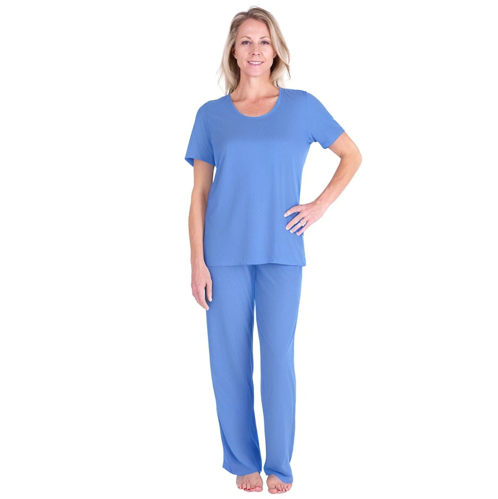 Women's Moisture Wicking Scoop Neck Drawstring Pant Pajama Set