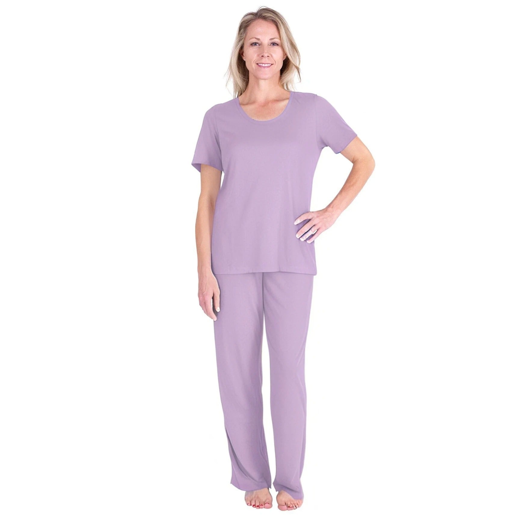 Women's Moisture Wicking Scoop Neck Drawstring Pant Pajama Set