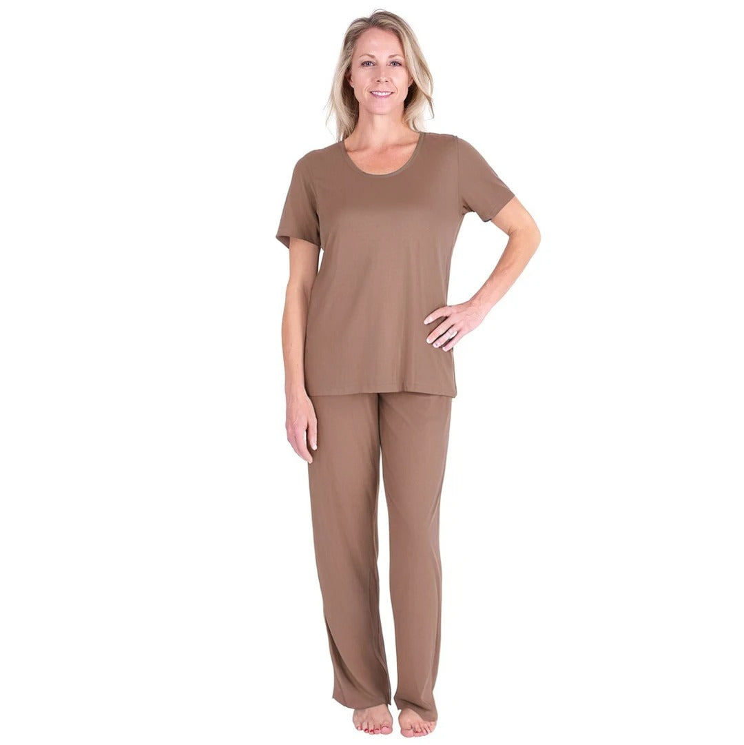 Women's Moisture Wicking Scoop Neck Drawstring Pant Pajama Set