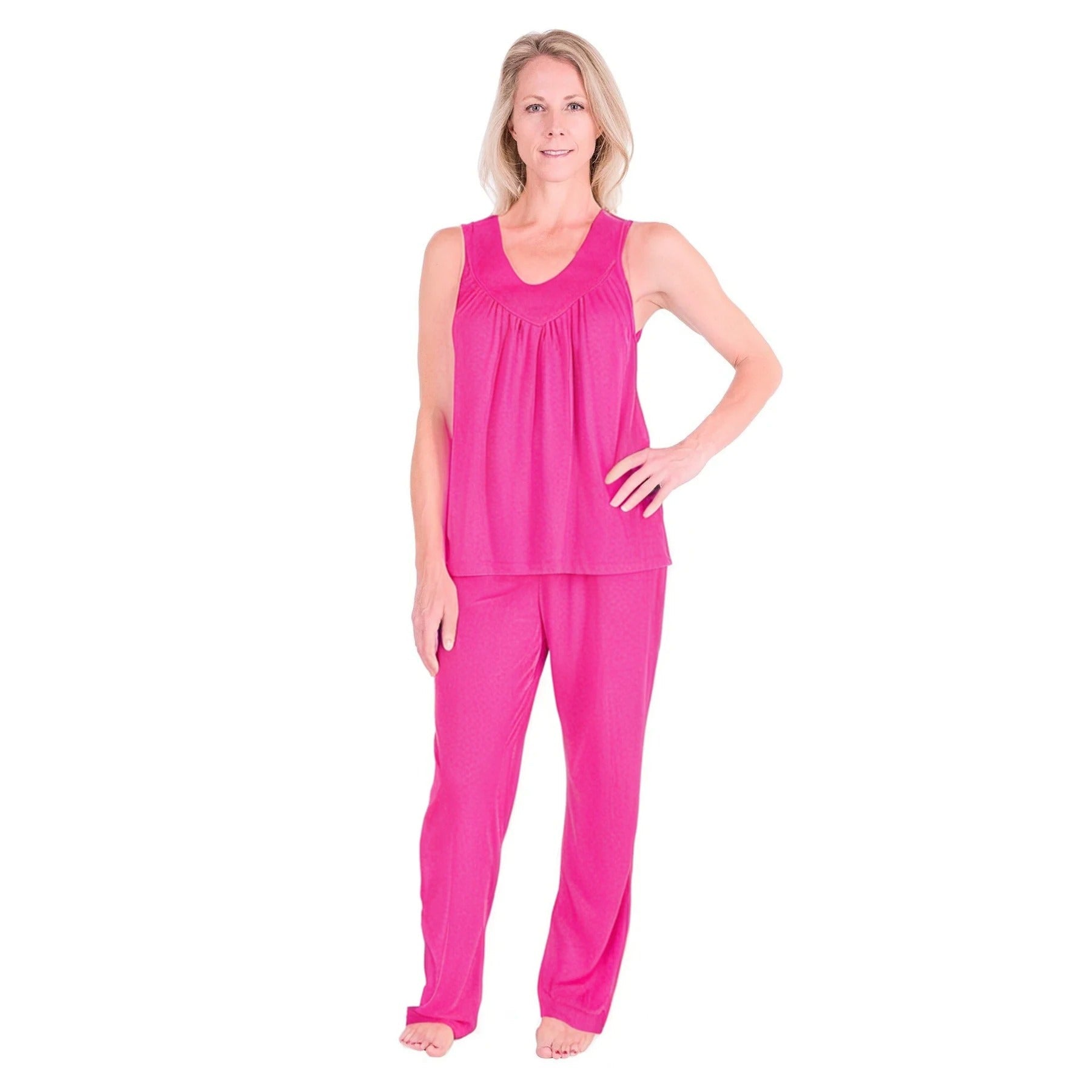 Women's Moisture Wicking Gathered Tank Drawstring Pant Pajama Set