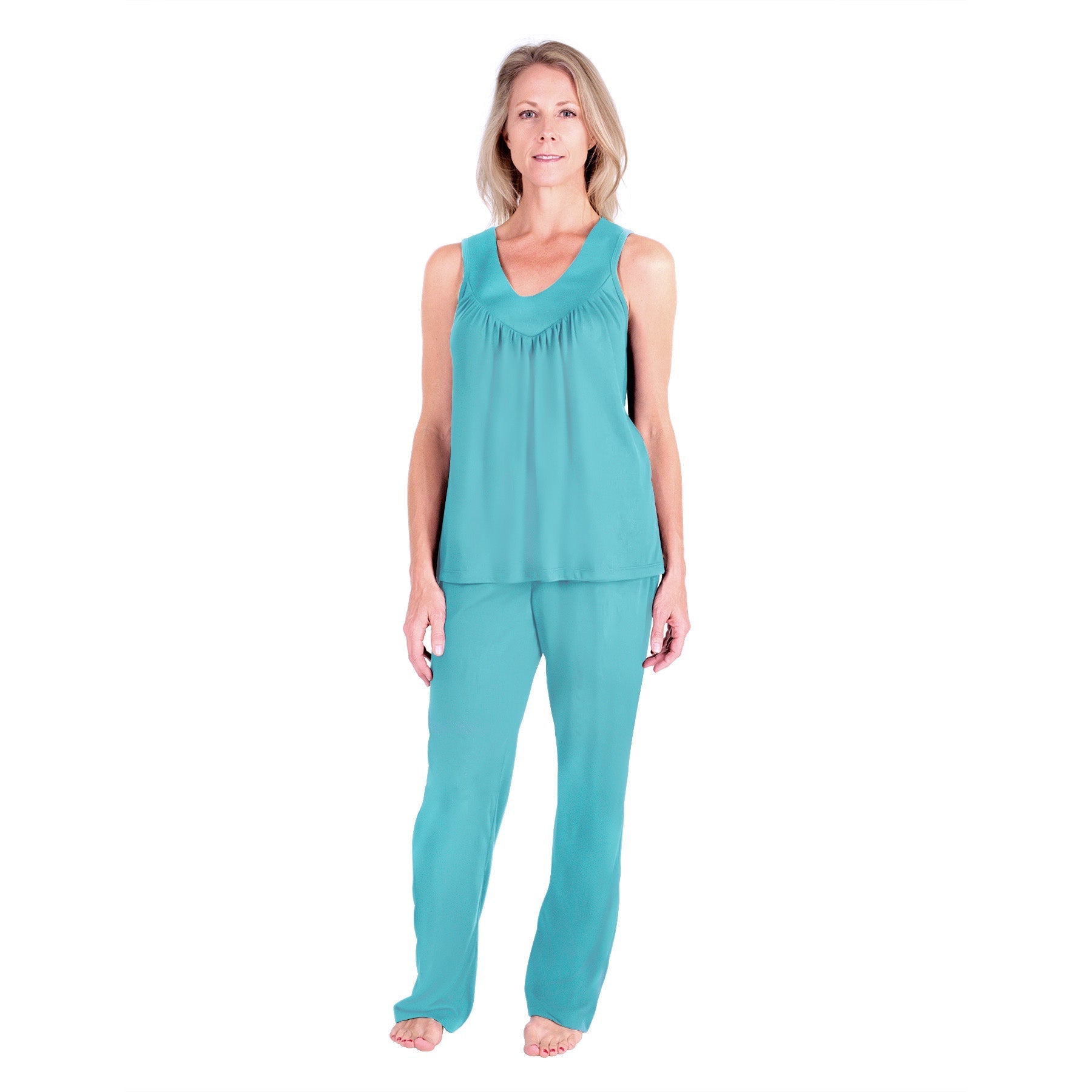Women's Moisture Wicking Gathered Tank Drawstring Pant Pajama Set